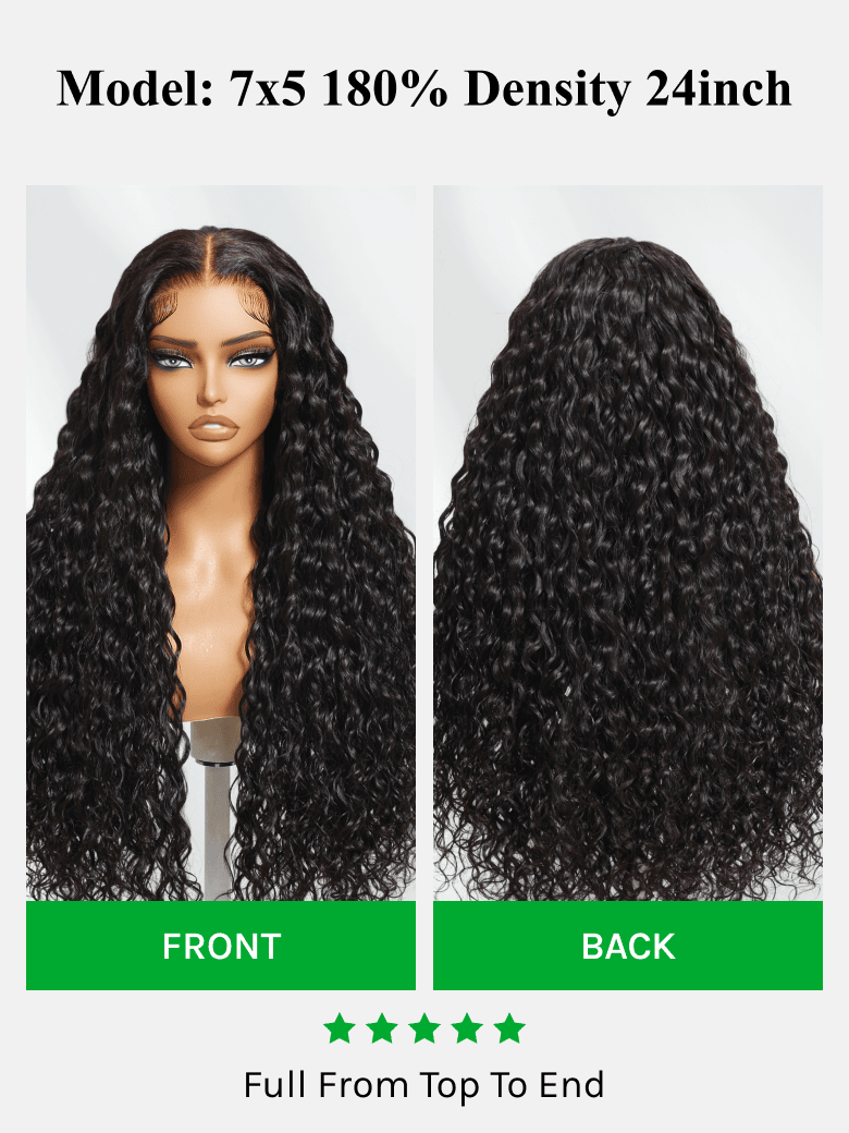No-Slip Cap Glueless Lace Water Wave Wig Put On & Go Human Hair Wig with Baby Hair Lightweight & Breathable