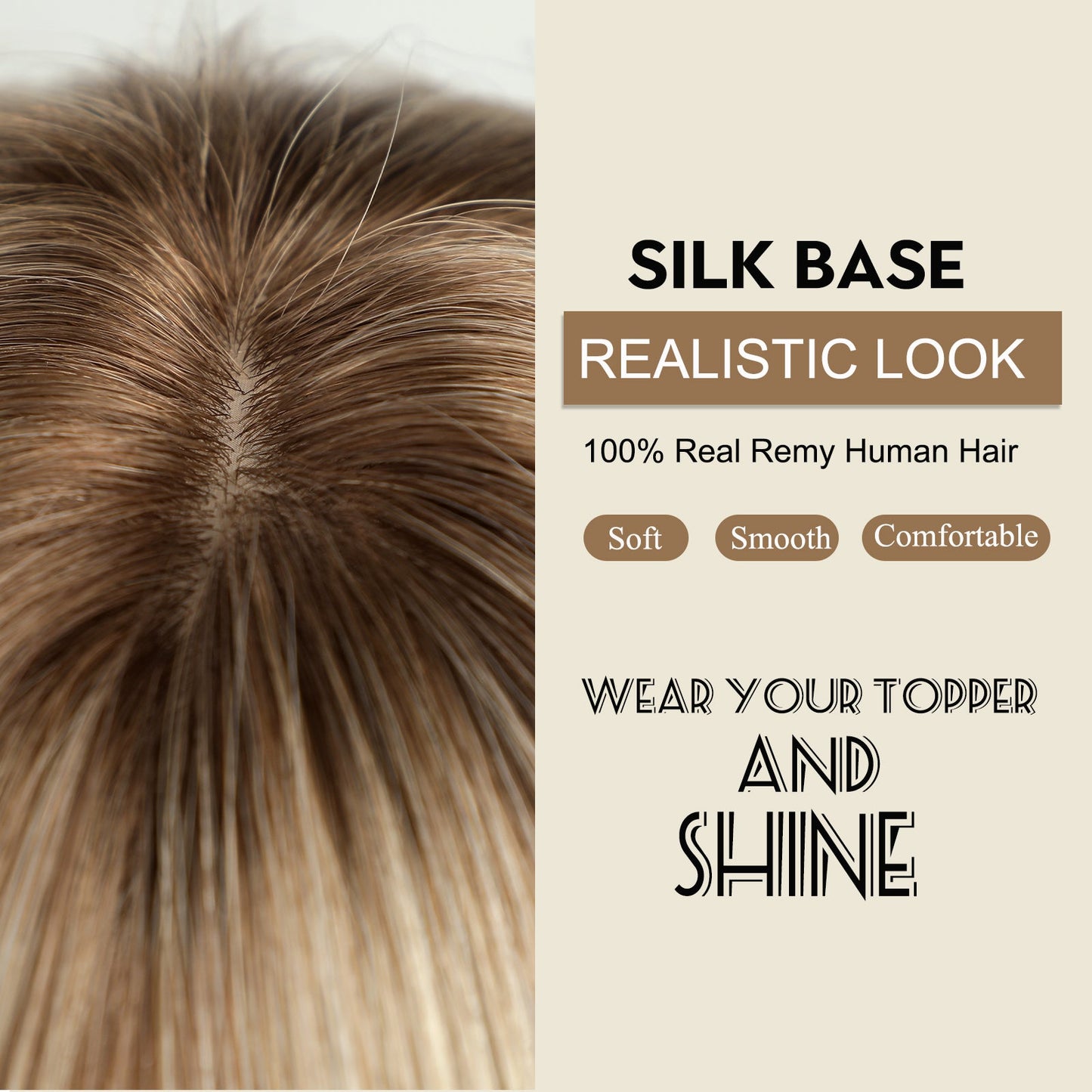 Luxury 100% Remy Human Hair Topper – Breathable Silk Base Hairpiece with Bangs for Seamless Volume