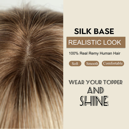 Luxury 100% Remy Human Hair Topper – Breathable Silk Base Hairpiece with Bangs for Seamless Volume