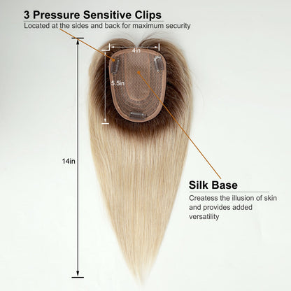 Luxury 100% Remy Human Hair Topper – Breathable Silk Base Hairpiece with Bangs for Seamless Volume