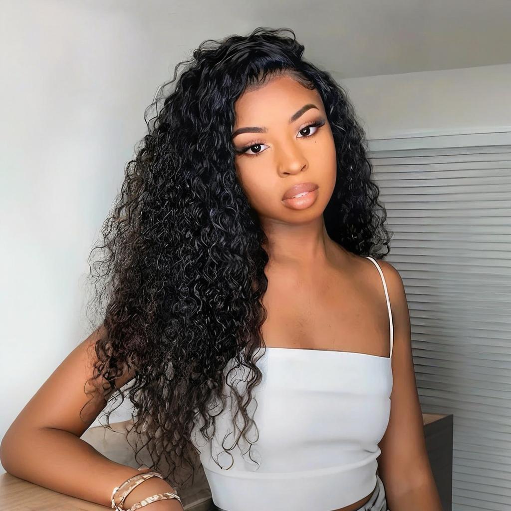 Pre Everything Deep Curly Transparent Full Lace Frontal Glueless Human Hair Wig Flash Sale