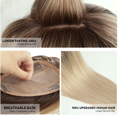 Luxury 100% Remy Human Hair Topper – Breathable Silk Base Hairpiece with Bangs for Seamless Volume