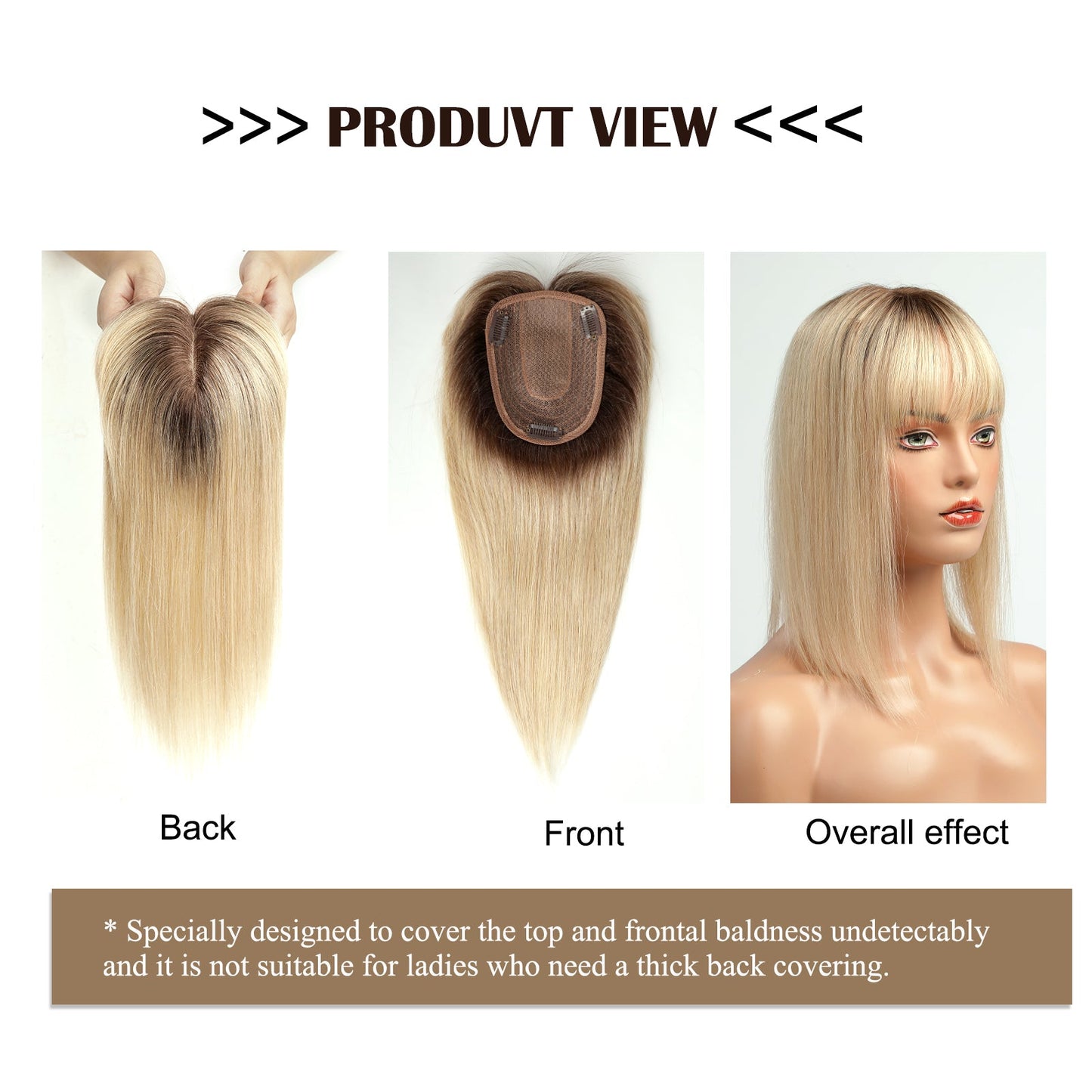 Luxury 100% Remy Human Hair Topper – Breathable Silk Base Hairpiece with Bangs for Seamless Volume