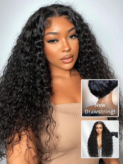 No-Slip Cap Glueless Lace Water Wave Wig Put On & Go Human Hair Wig with Baby Hair Lightweight & Breathable