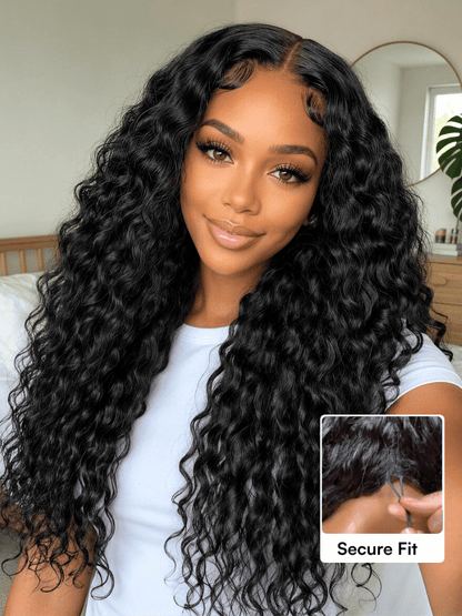 No-Slip Cap Glueless Lace Water Wave Wig Put On & Go Human Hair Wig with Baby Hair Lightweight & Breathable