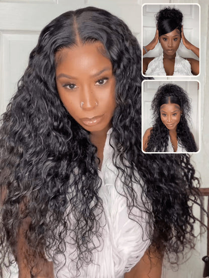 No-Slip Cap Glueless Lace Water Wave Wig Put On & Go Human Hair Wig with Baby Hair Lightweight & Breathable