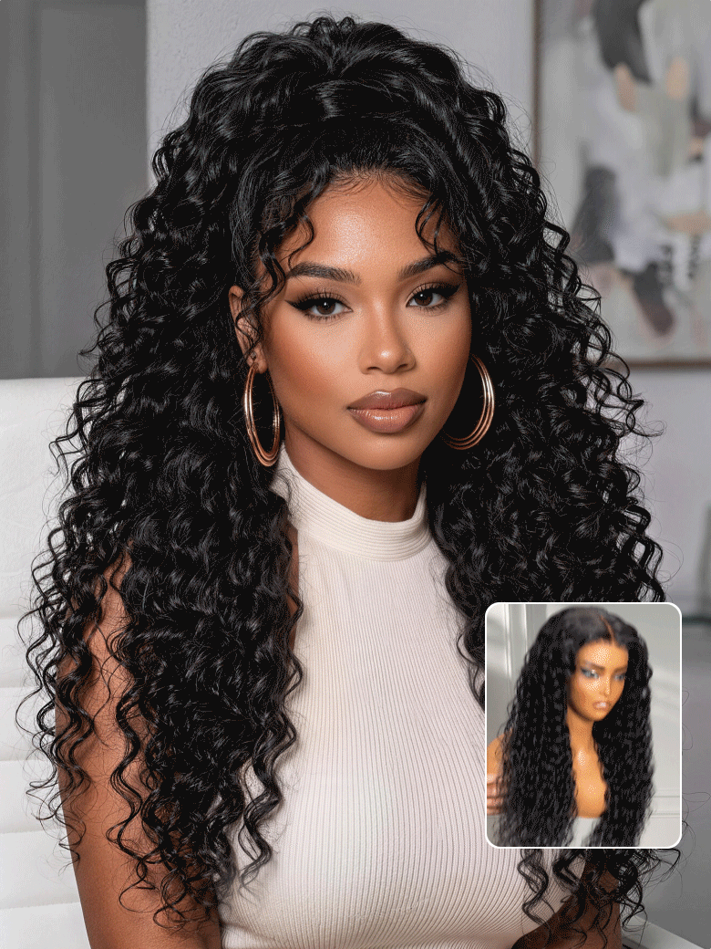 No-Slip Cap Glueless Lace Water Wave Wig Put On & Go Human Hair Wig with Baby Hair Lightweight & Breathable